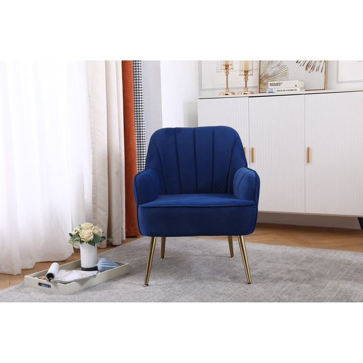 Modern Mid Century Velvet Sherpa Armchair for Living Room, Bedroom, Office - Easy Assembly, Navy Image 2