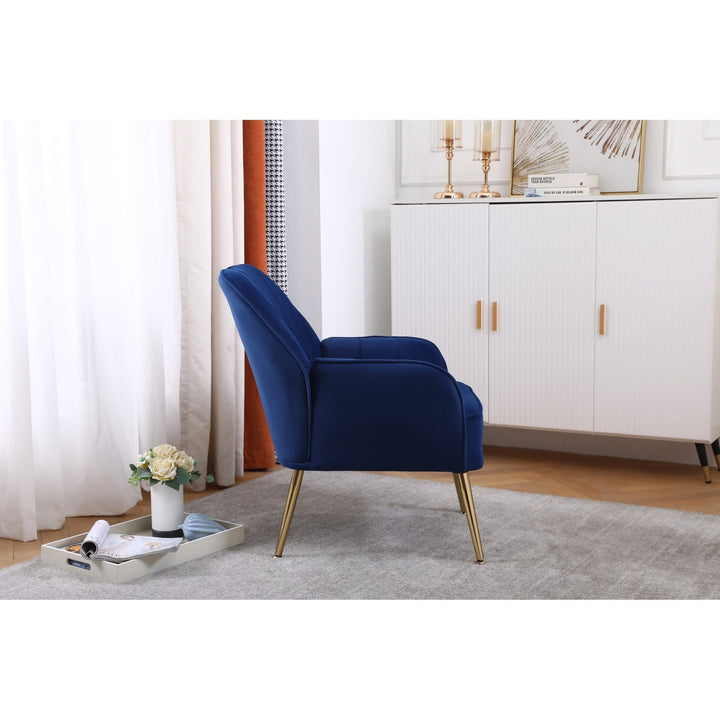 Modern Mid Century Velvet Sherpa Armchair for Living Room, Bedroom, Office - Easy Assembly, Navy Image 3