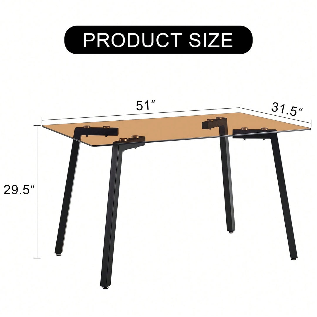 Modern Minimalist Rectangular Brown Glass Dining Table with Black Metal Legs for Kitchen and Living Room Image 8