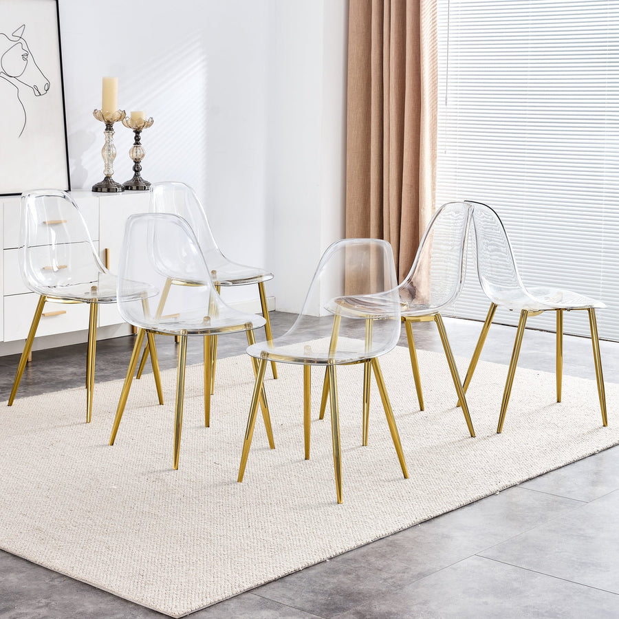 Modern Minimalist Transparent Dining Chair Set with Gold-Plated Metal Legs - Nordic Armless Crystal Makeup Stools Image 1