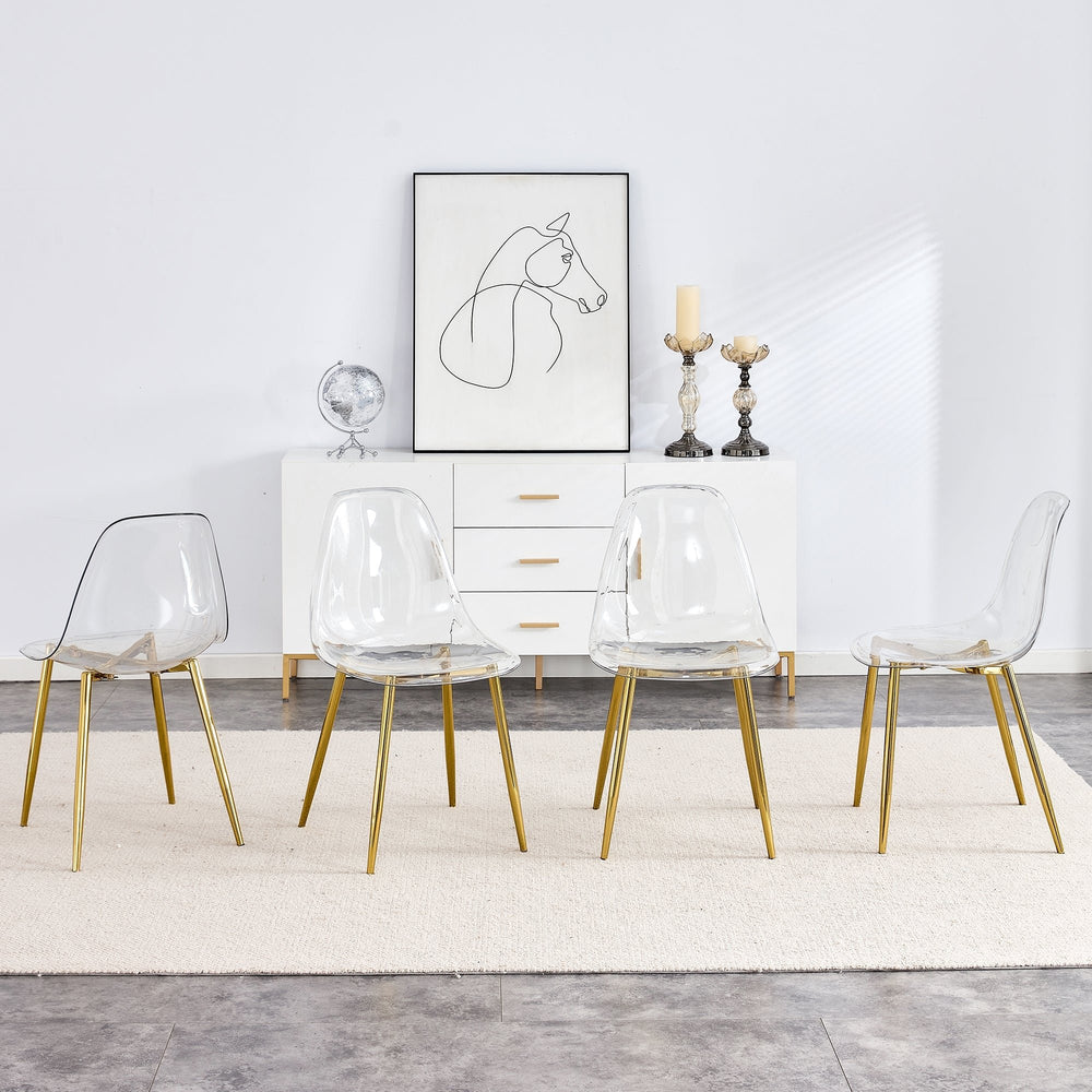 Modern Minimalist Transparent Dining Chair Set with Gold-Plated Metal Legs - Nordic Armless Crystal Makeup Stools Image 2