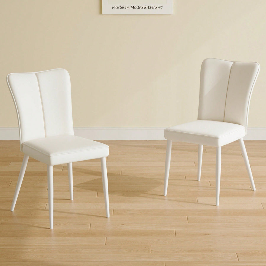 Modern Minimalist White PU Leather Dining Chairs Set Of 2 With Curved Back And Metal Legs For Dining Room Bedroom Living Image 1