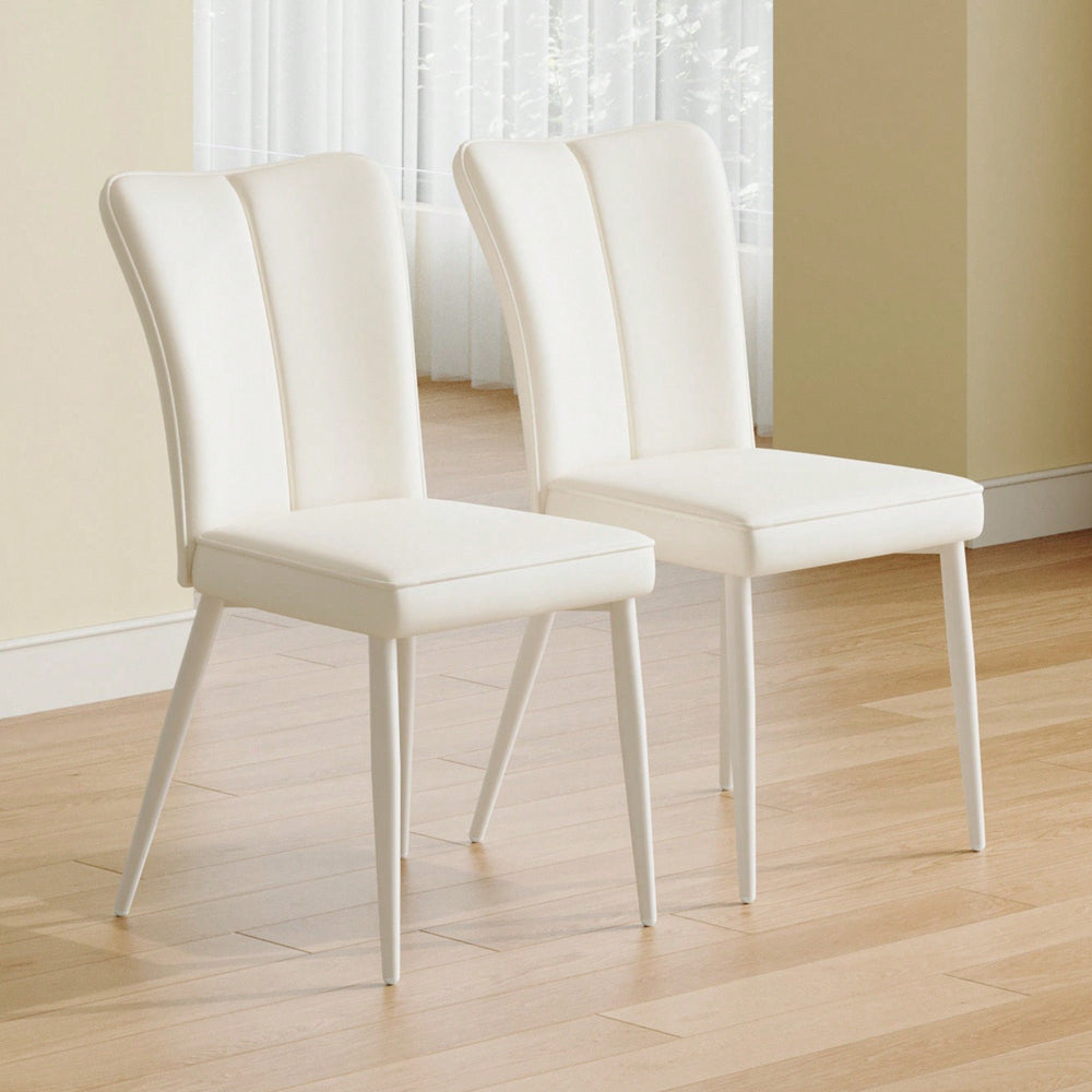 Modern Minimalist White PU Leather Dining Chairs Set Of 2 With Curved Back And Metal Legs For Dining Room Bedroom Living Image 2