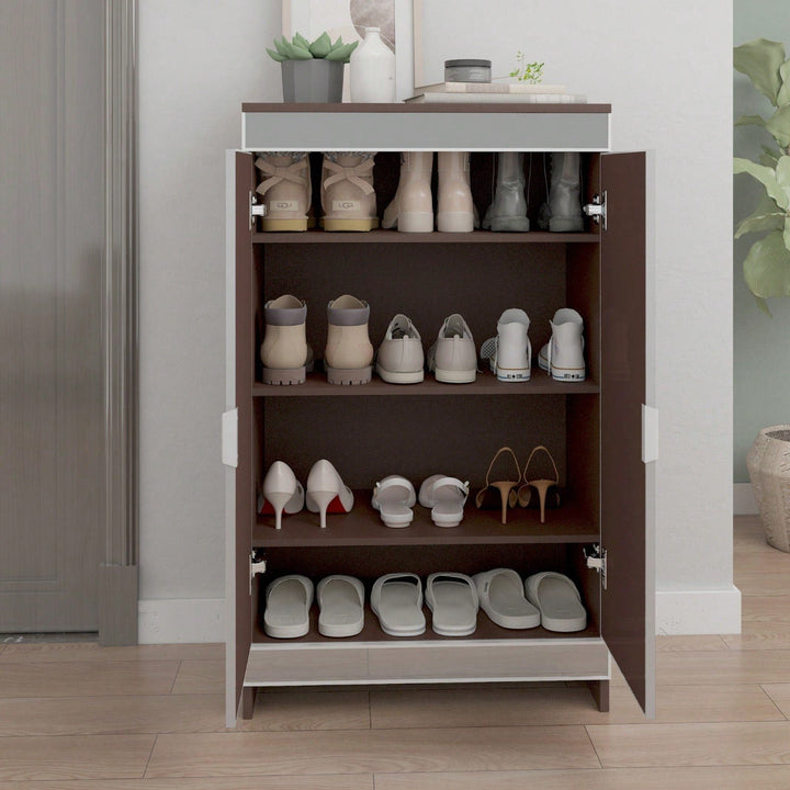 Modern Mirrored Shoe Storage Cabinet with Silver Edging and Geometric Cutouts for Entryway Vertical Design Image 8