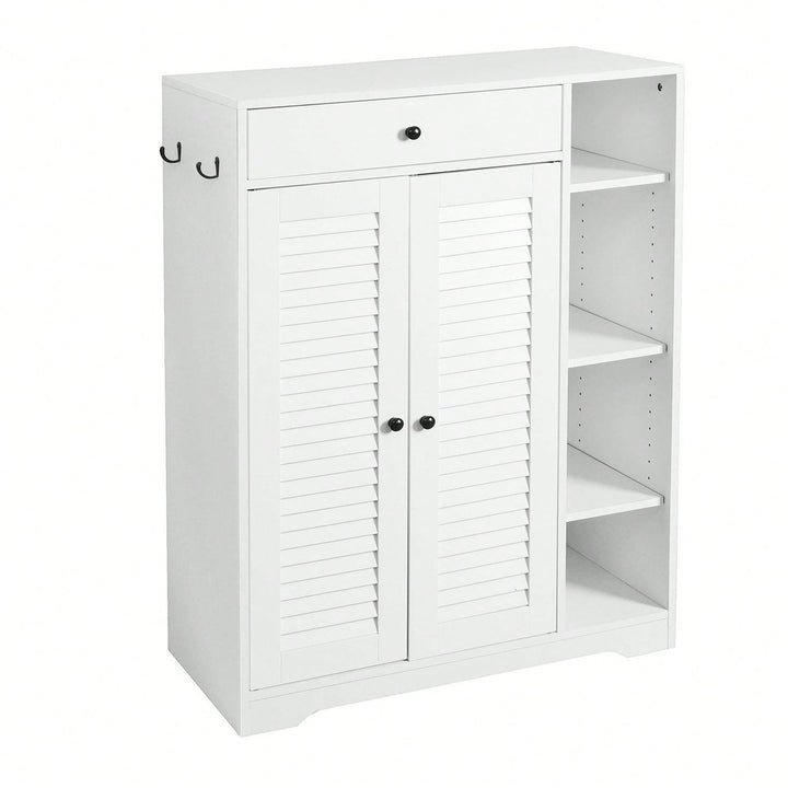 Modern Narrow Shoe Rack with Adjustable Shelves and Top Drawer for Entryway Storage Image 5