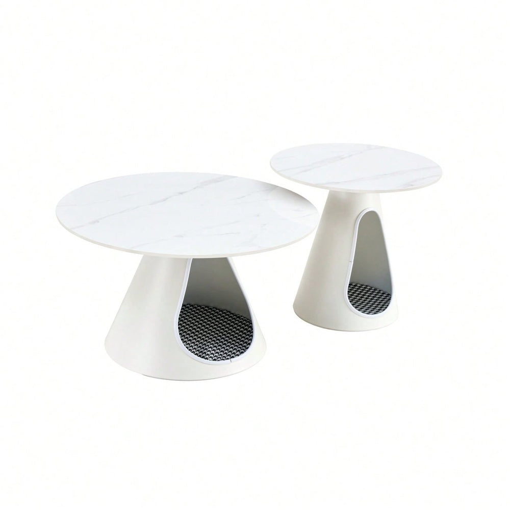 Modern Nesting Coffee Tables with Cat Beds Marble Top Steel Frame Multifunctional End Tables for Living Room Image 2