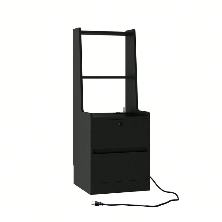 Modern Nightstand with Charging Station and Night Light - Stylish Storage Cabinet for Bedroom with Bookshelf Image 1