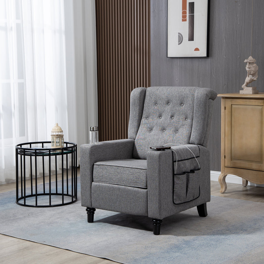 Modern Push Back Recliner Chair, Button Tufted Wingback Design, Fabric Single Reclining Sofa for Living Room and Image 1