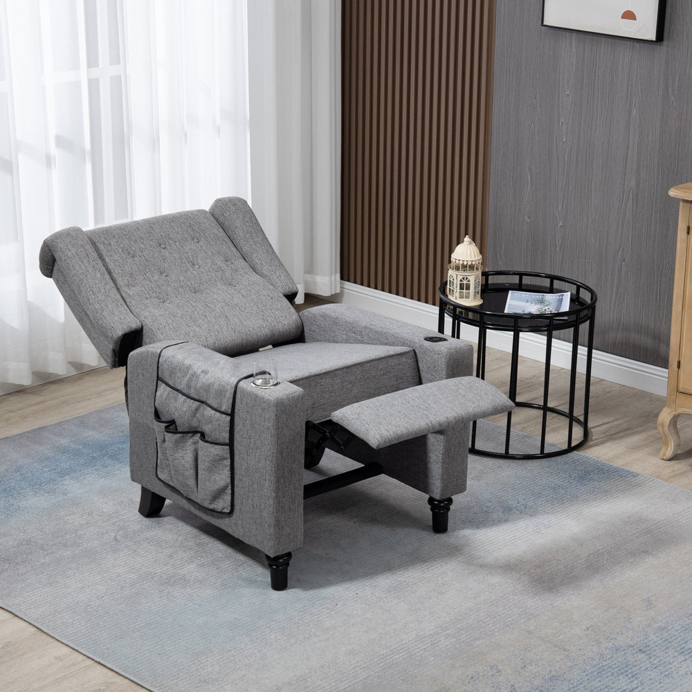 Modern Push Back Recliner Chair, Button Tufted Wingback Design, Fabric Single Reclining Sofa for Living Room and Image 2