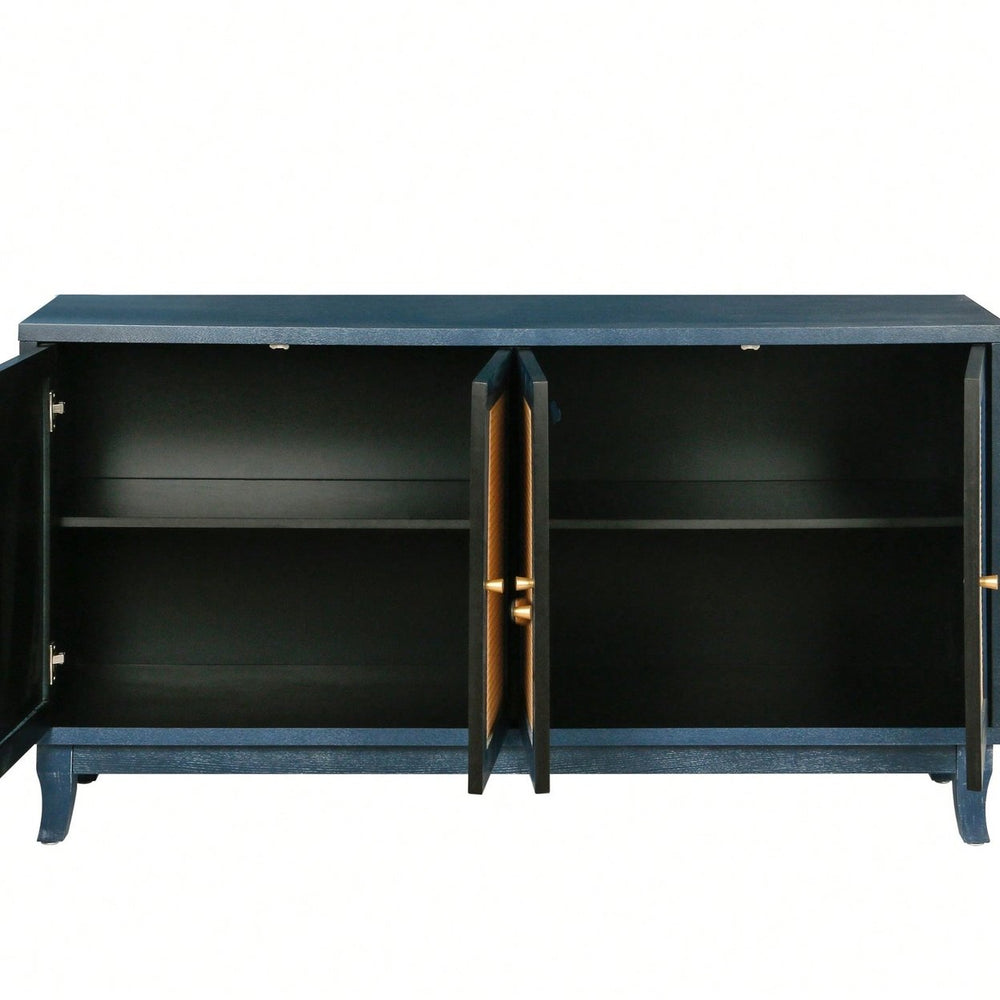 Modern Rattan Sideboard Cabinet with Adjustable Shelves and 4 Doors for Living Room Storage Image 2