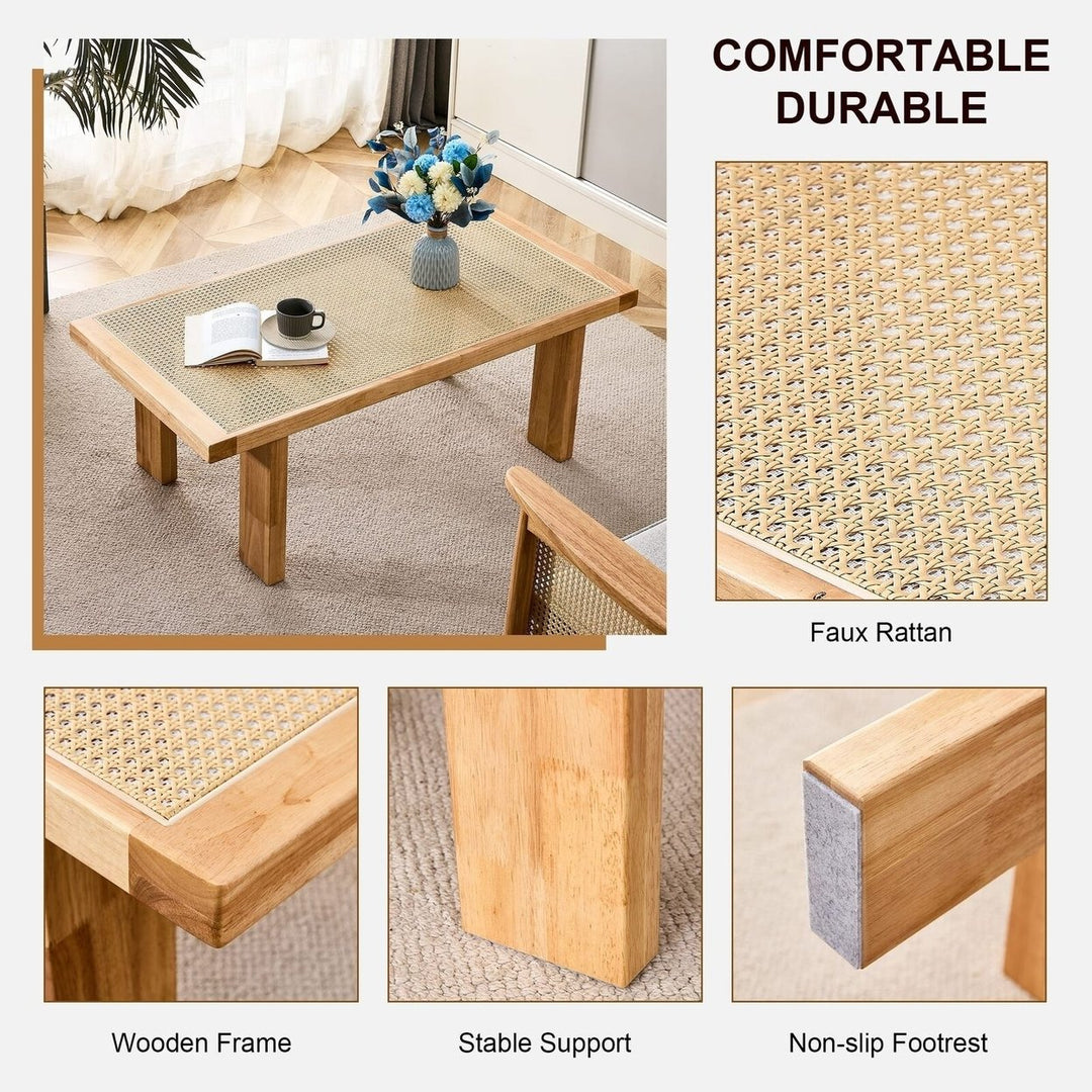 Modern Rattan Side Table, Small Rectangular End Table with Wood Legs Image 7