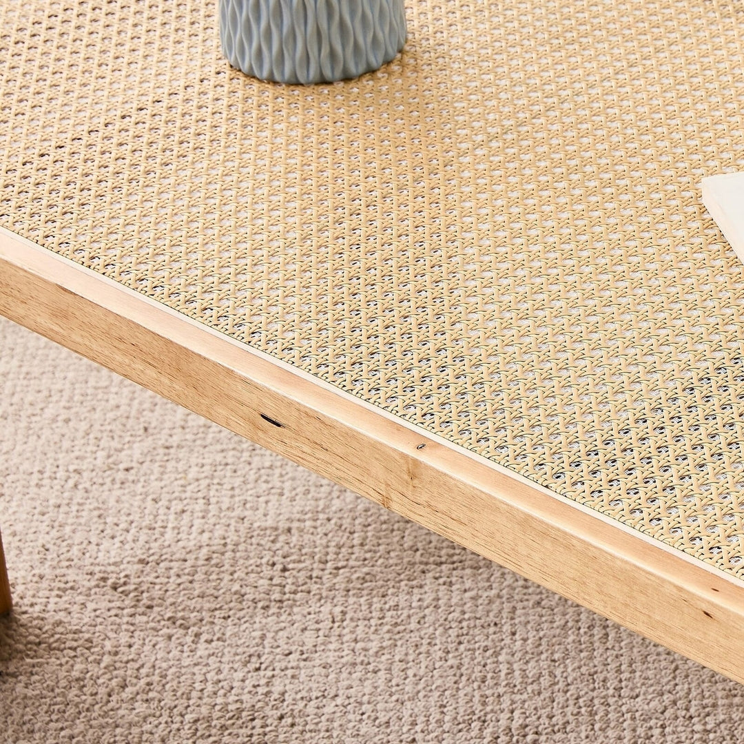 Modern Rattan Side Table, Small Rectangular End Table with Wood Legs Image 8