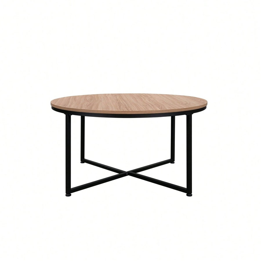 Modern Round Metal And Wood Coffee Table For Living Room With Adjustable Floor Protectors And Easy Clean Surface Image 1