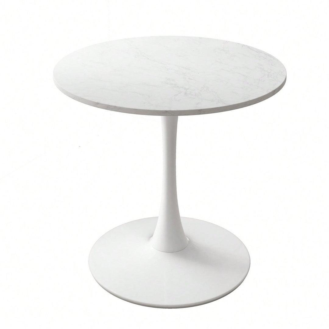 Modern Round White Marble Dining Table with Metal Base for Small Spaces 31.5 Inch Easy to Assemble Image 1