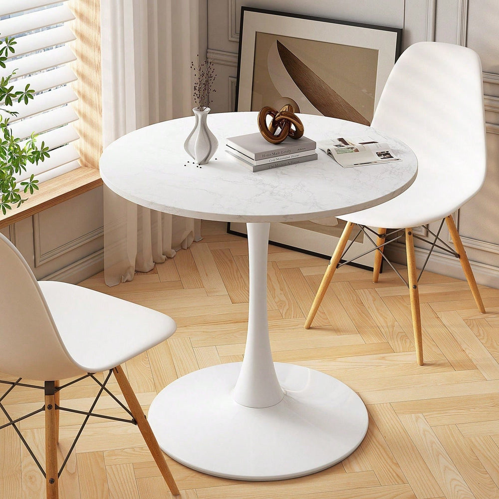 Modern Round White Marble Dining Table with Metal Base for Small Spaces 31.5 Inch Easy to Assemble Image 2