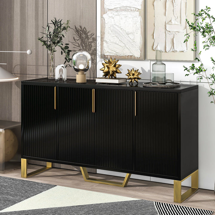 Modern Sideboard with 4 Doors, Metal Handles and Legs, Adjustable Shelves - Stylish Black Kitchen Cabinet Storage Image 1