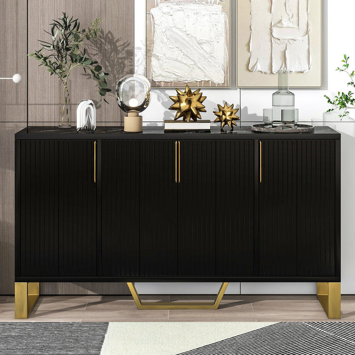 Modern Sideboard with 4 Doors, Metal Handles and Legs, Adjustable Shelves - Stylish Black Kitchen Cabinet Storage Image 2