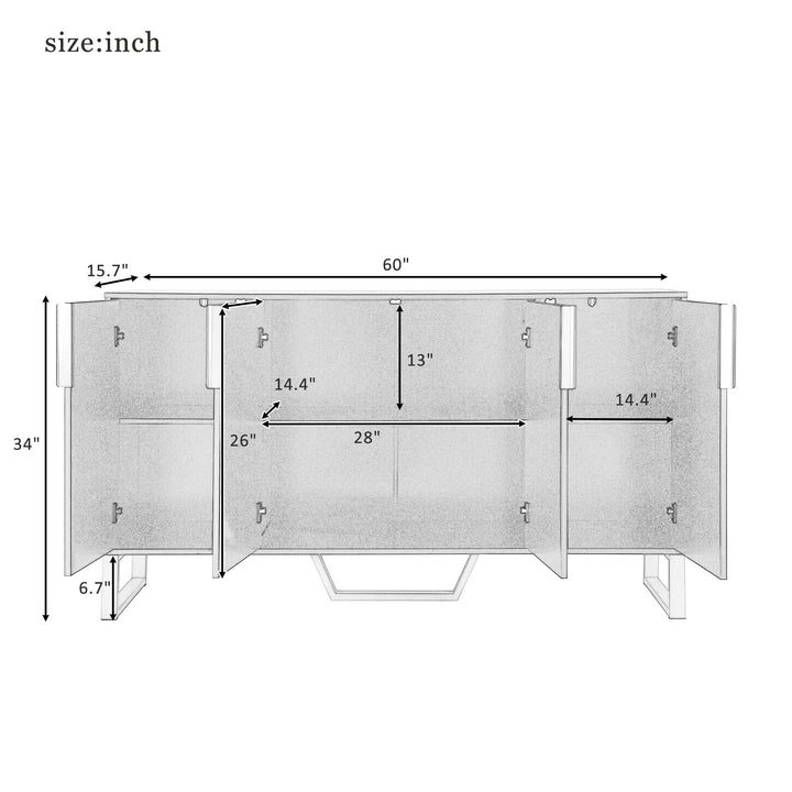 Modern Sideboard with 4 Doors, Metal Handles and Legs, Adjustable Shelves - Stylish Black Kitchen Cabinet Storage Image 3