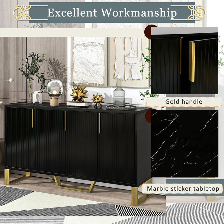 Modern Sideboard with 4 Doors, Metal Handles and Legs, Adjustable Shelves - Stylish Black Kitchen Cabinet Storage Image 5