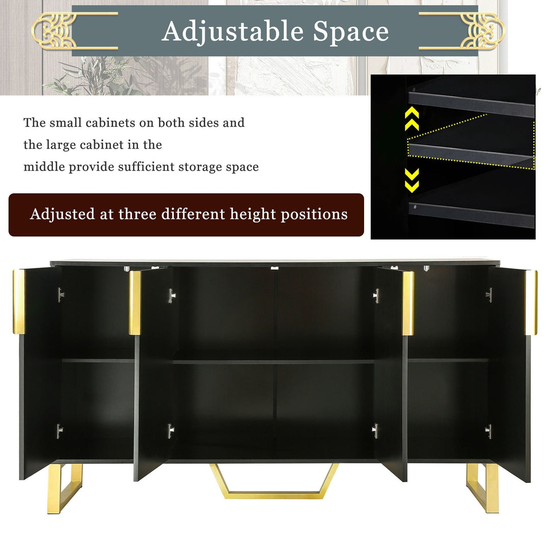 Modern Sideboard with 4 Doors, Metal Handles and Legs, Adjustable Shelves - Stylish Black Kitchen Cabinet Storage Image 6