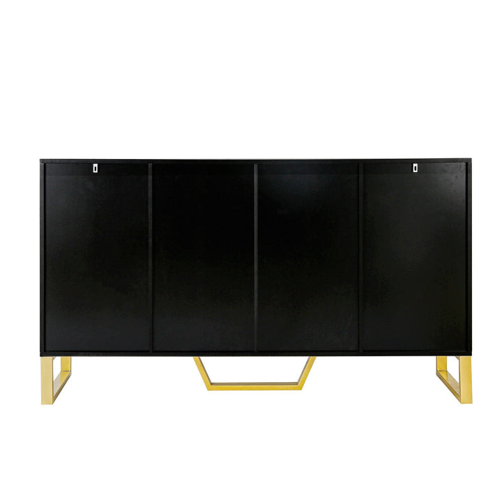 Modern Sideboard with 4 Doors, Metal Handles and Legs, Adjustable Shelves - Stylish Black Kitchen Cabinet Storage Image 9