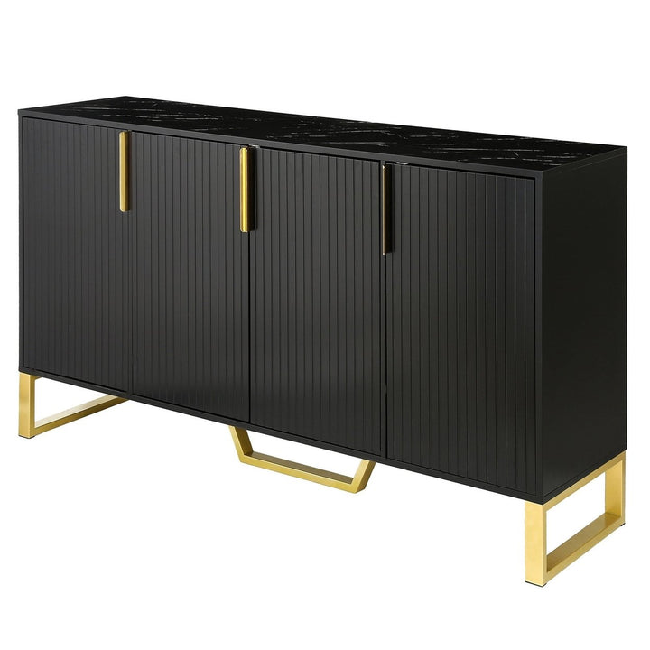 Modern Sideboard with 4 Doors, Metal Handles and Legs, Adjustable Shelves - Stylish Black Kitchen Cabinet Storage Image 10