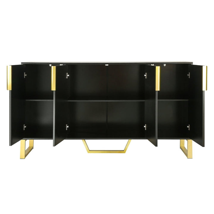 Modern Sideboard with 4 Doors, Metal Handles and Legs, Adjustable Shelves - Stylish Black Kitchen Cabinet Storage Image 11