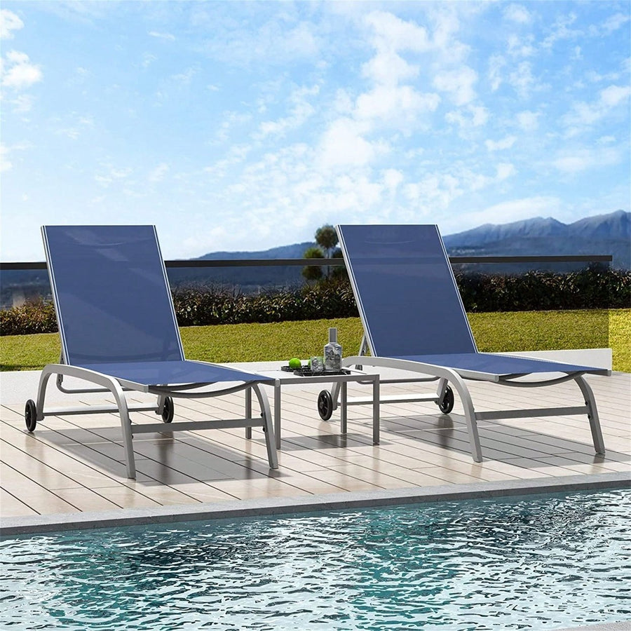 Outdoor Chaise Lounge Set of 3 Adjustable Chairs with Wheels for Patio and Poolside Relaxation Image 1