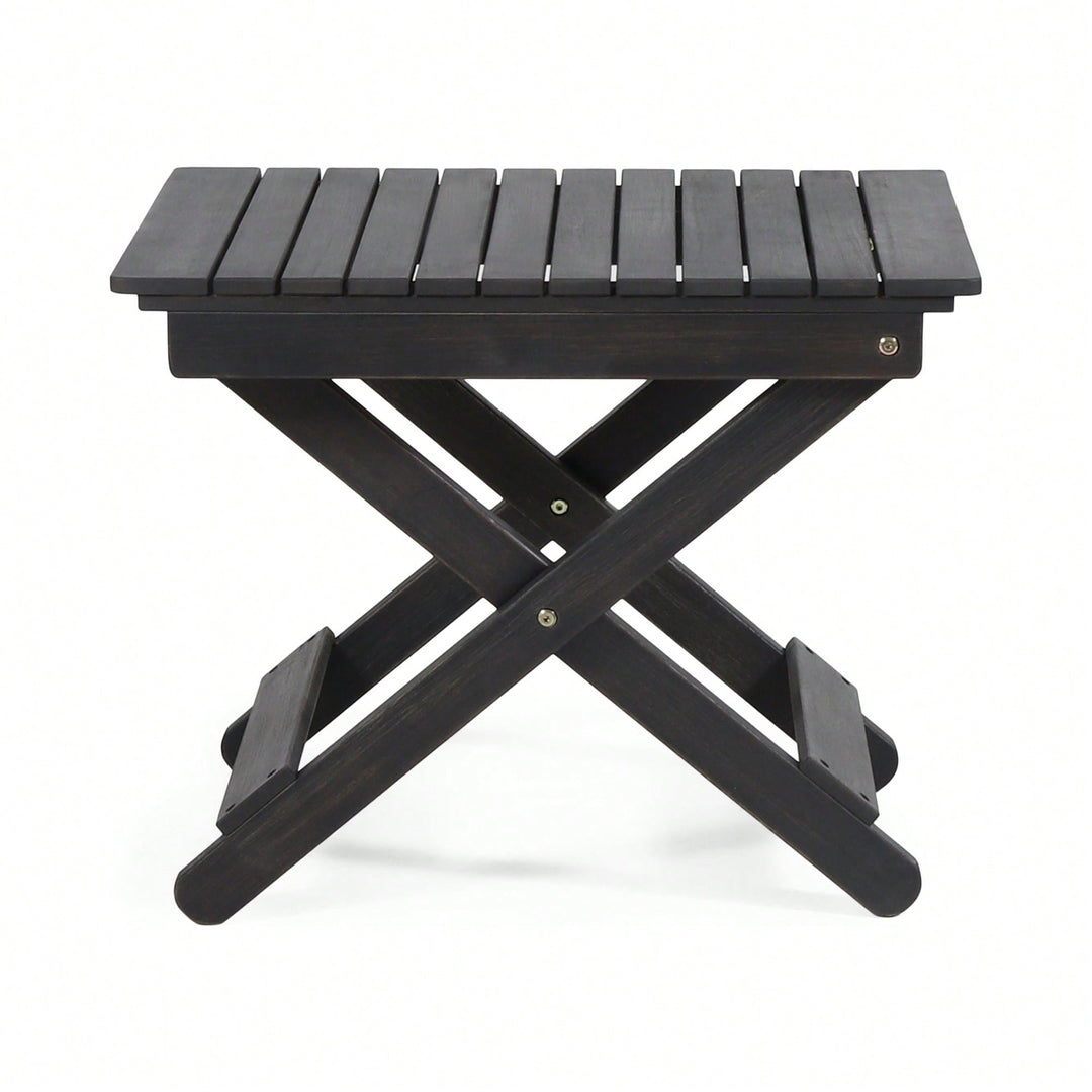 Outdoor Folding Acacia Wood Side Table With Slat Design For Patio And Indoor Use Image 2