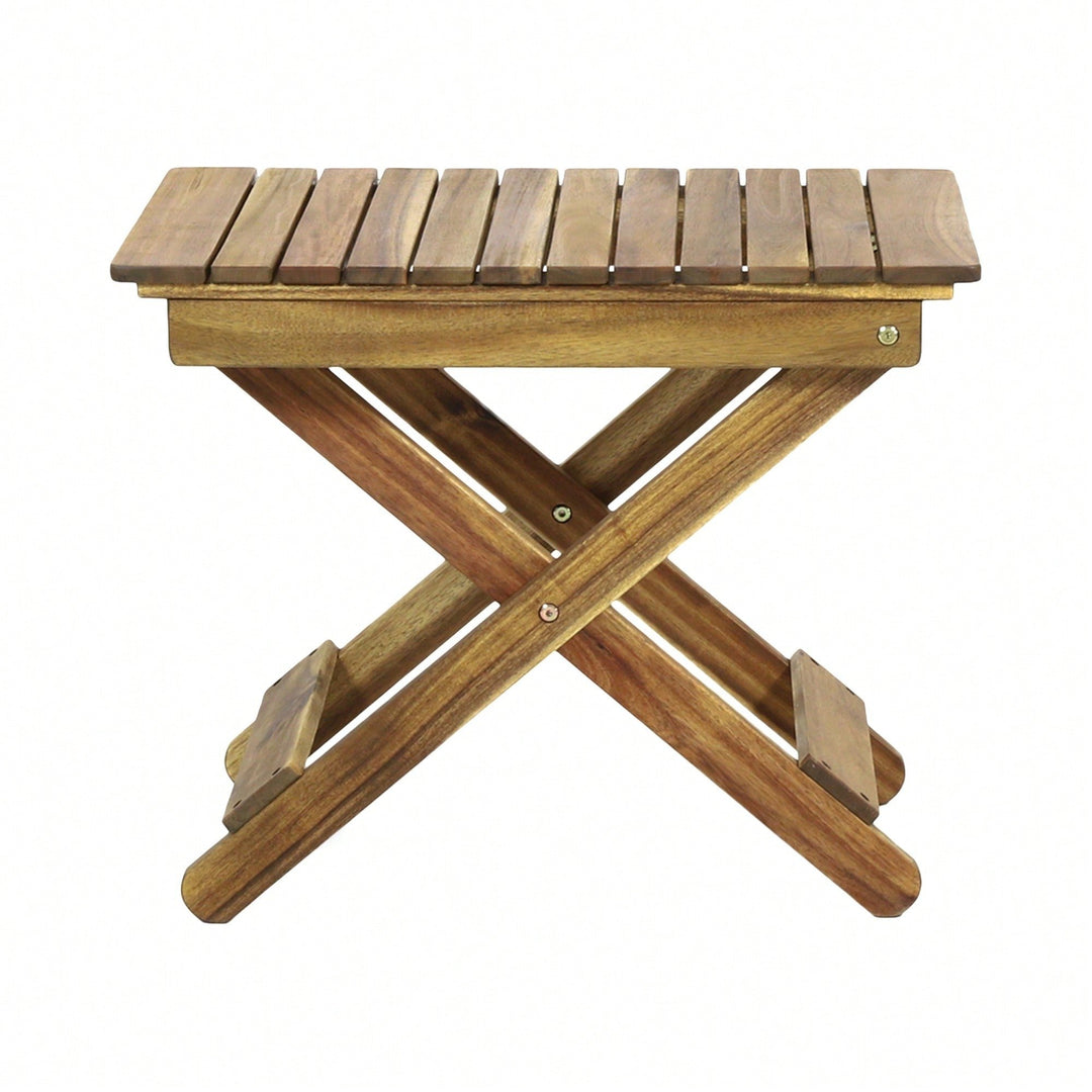 Outdoor Folding Acacia Wood Side Table With Slat Design For Patio And Indoor Use Image 3