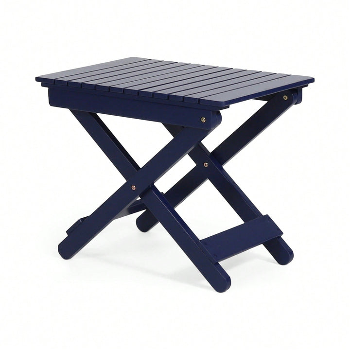 Outdoor Folding Acacia Wood Side Table With Slat Design For Patio And Indoor Use Image 5