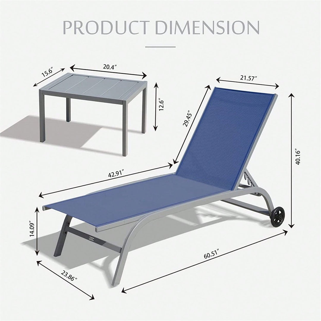 Outdoor Chaise Lounge Set of 3 Adjustable Chairs with Wheels for Patio and Poolside Relaxation Image 5