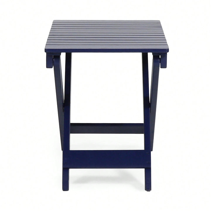 Outdoor Folding Acacia Wood Side Table With Slat Design For Patio And Indoor Use Image 6