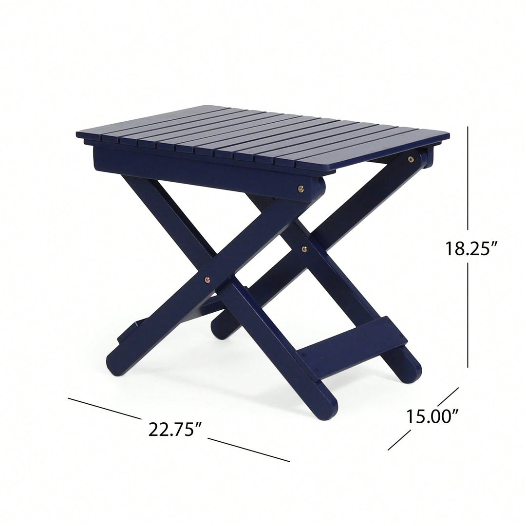 Outdoor Folding Acacia Wood Side Table With Slat Design For Patio And Indoor Use Image 8