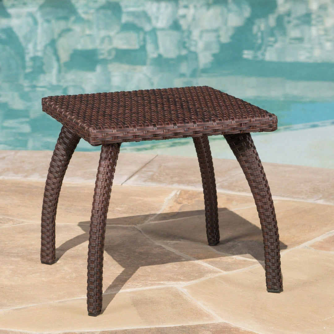 Outdoor Patio Side Table - Weather-Resistant Wicker Accent Table For Drinks, Snacks, And Decor - 17.7" Square Image 6