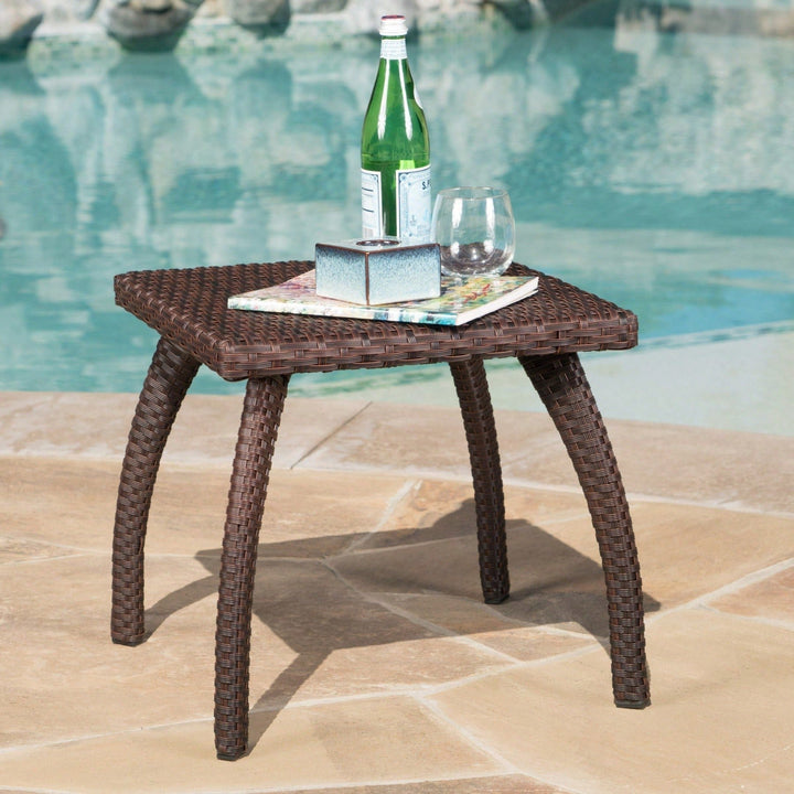 Outdoor Patio Side Table - Weather-Resistant Wicker Accent Table For Drinks, Snacks, And Decor - 17.7" Square Image 7