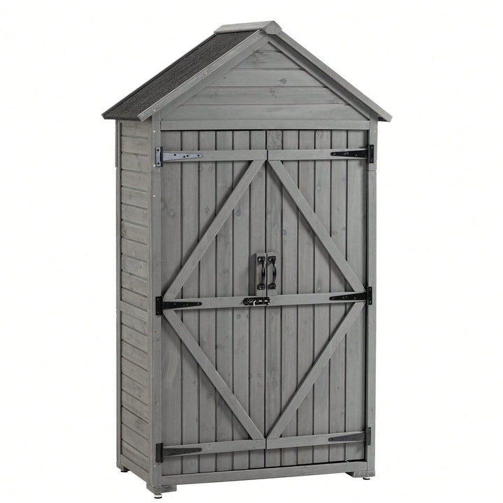 Outdoor Storage Cabinet, Garden Wood Tool Shed, Outside Wooden Shed Closet With Shelves And Latch Image 1