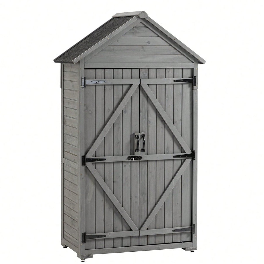 Outdoor Storage Cabinet, Garden Wood Tool Shed, Outside Wooden Shed Closet With Shelves And Latch Image 1