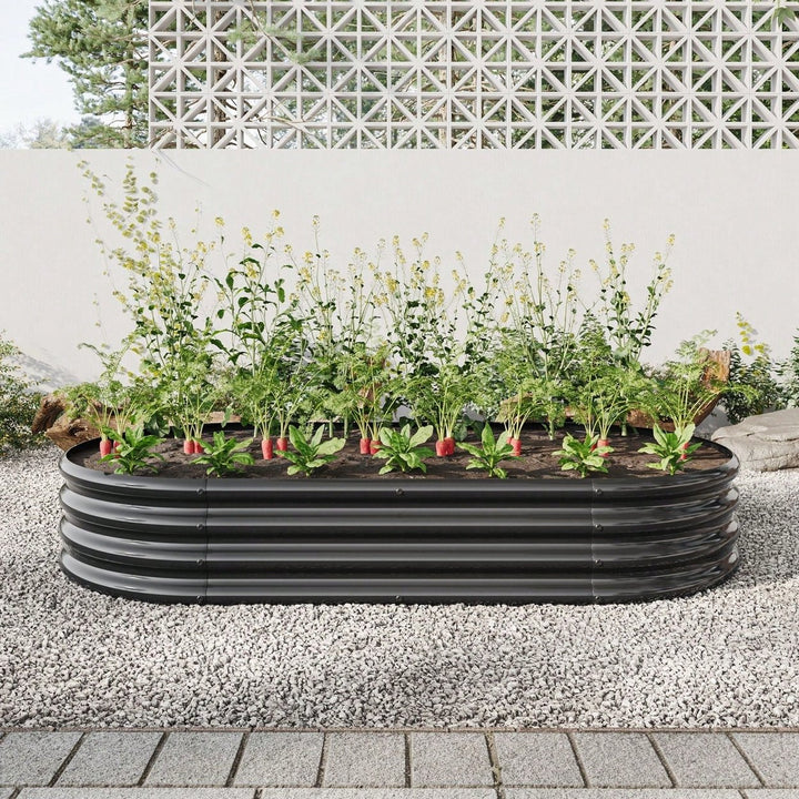 Oval Large Metal Raised Planter Bed For Plants, Vegetables, And Flowers - Outdoor Garden Bed Image 1