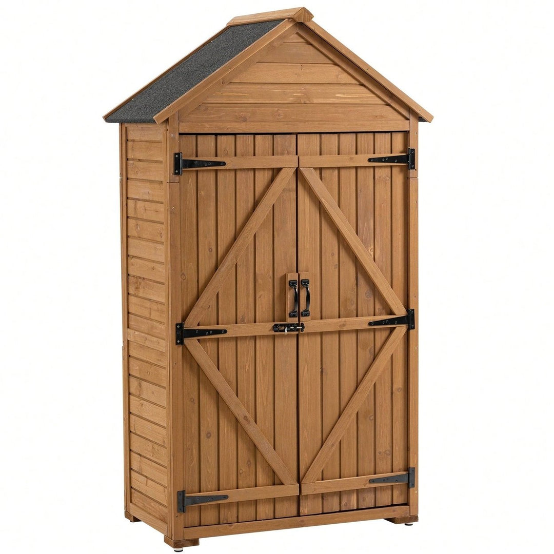 Outdoor Storage Cabinet, Garden Wood Tool Shed, Outside Wooden Shed Closet With Shelves And Latch Image 2