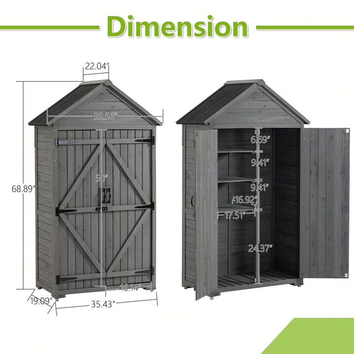 Outdoor Storage Cabinet, Garden Wood Tool Shed, Outside Wooden Shed Closet With Shelves And Latch Image 3