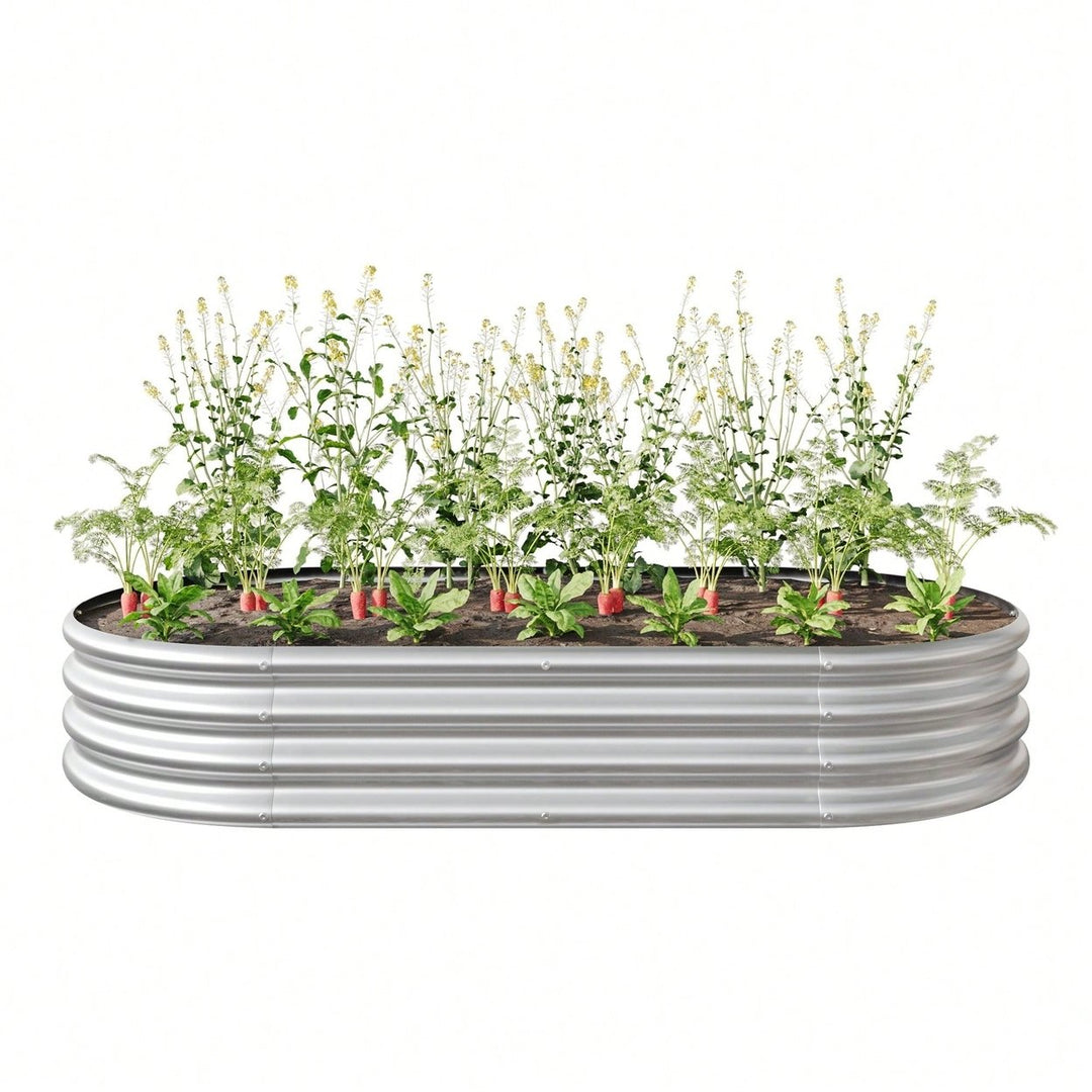 Oval Large Metal Raised Planter Bed For Plants, Vegetables, And Flowers - Outdoor Garden Bed Image 2