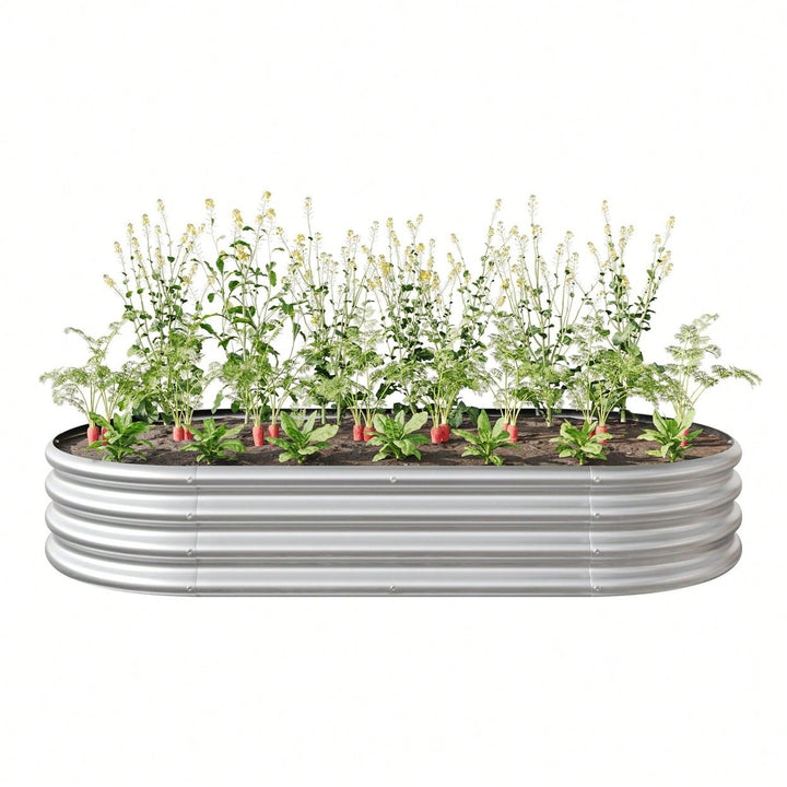 Oval Large Metal Raised Planter Bed For Plants, Vegetables, And Flowers - Outdoor Garden Bed Image 1