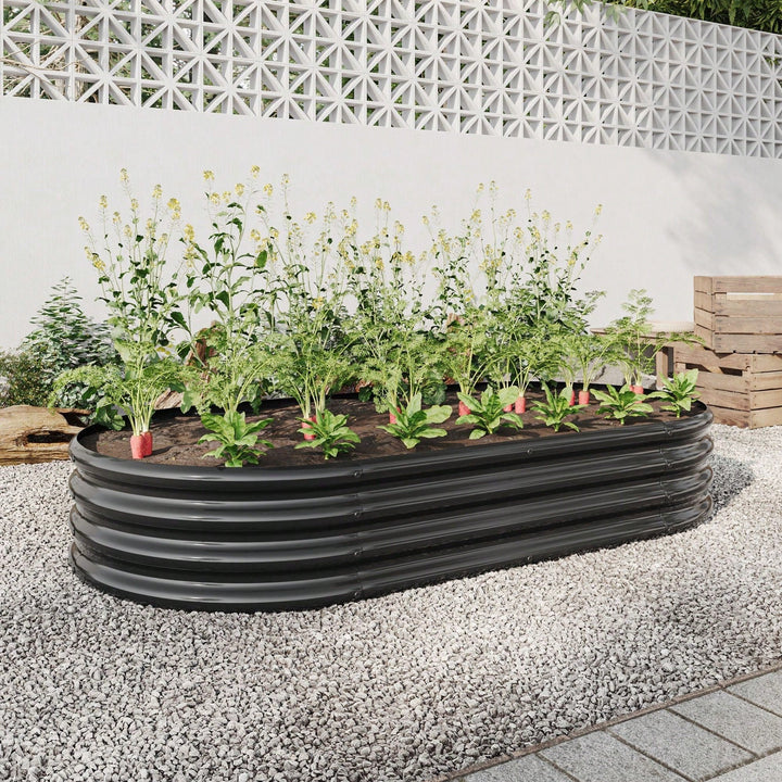 Oval Large Metal Raised Planter Bed For Plants, Vegetables, And Flowers - Outdoor Garden Bed Image 3