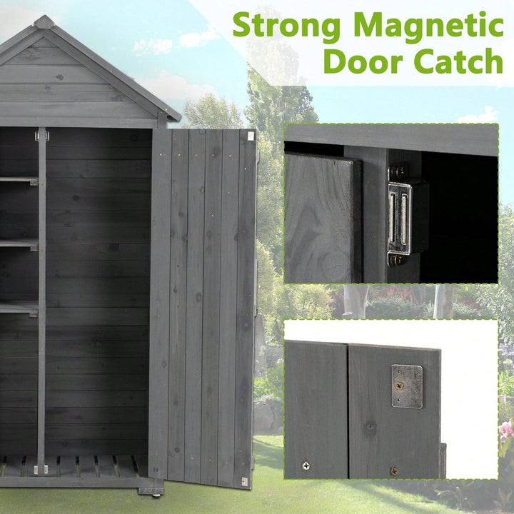 Outdoor Storage Cabinet, Garden Wood Tool Shed, Outside Wooden Shed Closet With Shelves And Latch Image 4