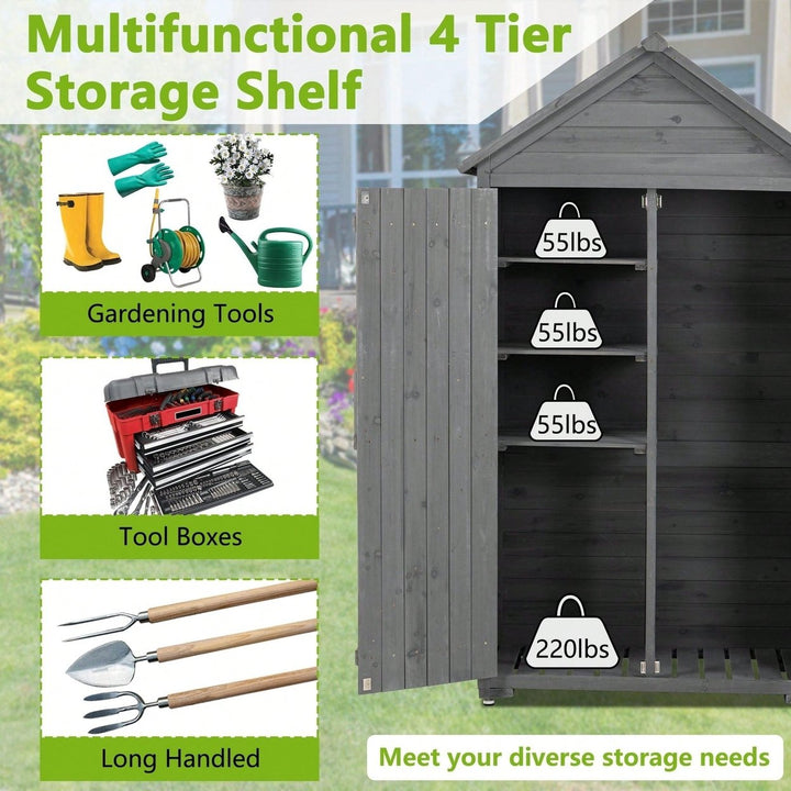 Outdoor Storage Cabinet, Garden Wood Tool Shed, Outside Wooden Shed Closet With Shelves And Latch Image 5