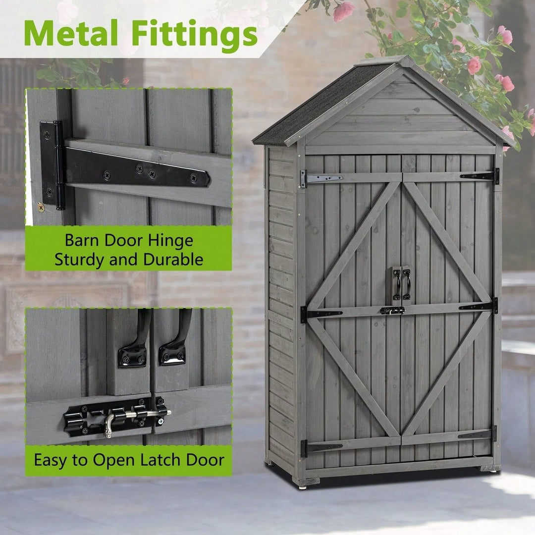 Outdoor Storage Cabinet, Garden Wood Tool Shed, Outside Wooden Shed Closet With Shelves And Latch Image 6