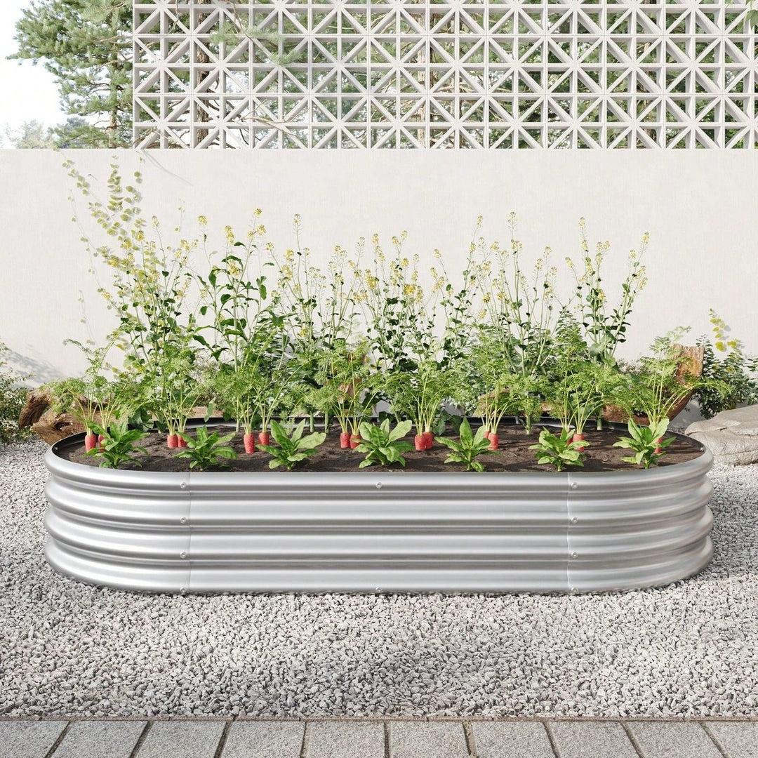 Oval Large Metal Raised Planter Bed For Plants, Vegetables, And Flowers - Outdoor Garden Bed Image 10