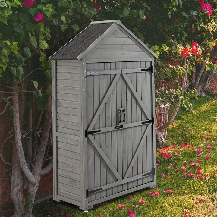 Outdoor Storage Cabinet, Garden Wood Tool Shed, Outside Wooden Shed Closet With Shelves And Latch Image 8