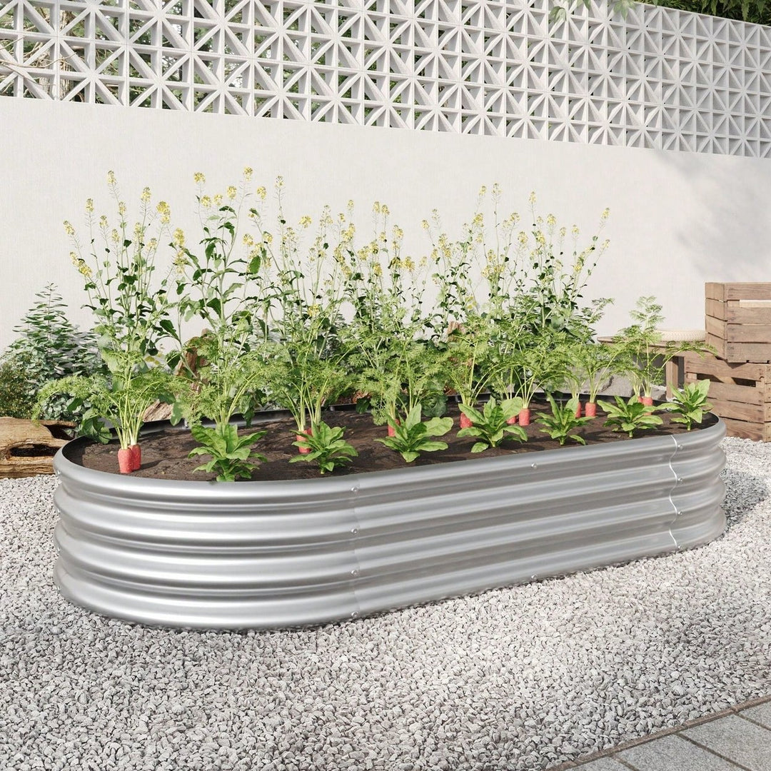 Oval Large Metal Raised Planter Bed For Plants, Vegetables, And Flowers - Outdoor Garden Bed Image 11